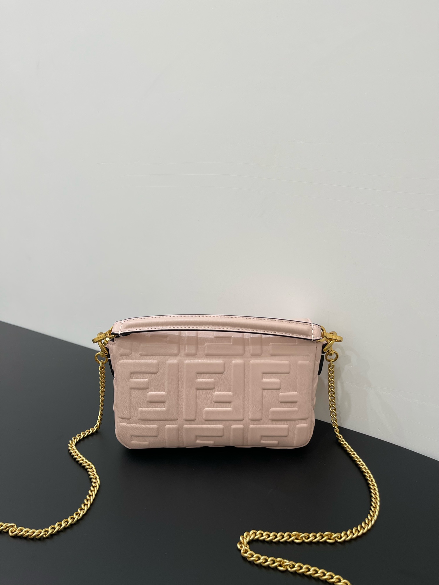 Fendi Mini Baguette Nappa Leather 3D-effect FF Shoulder Bag Shrimp Pink 